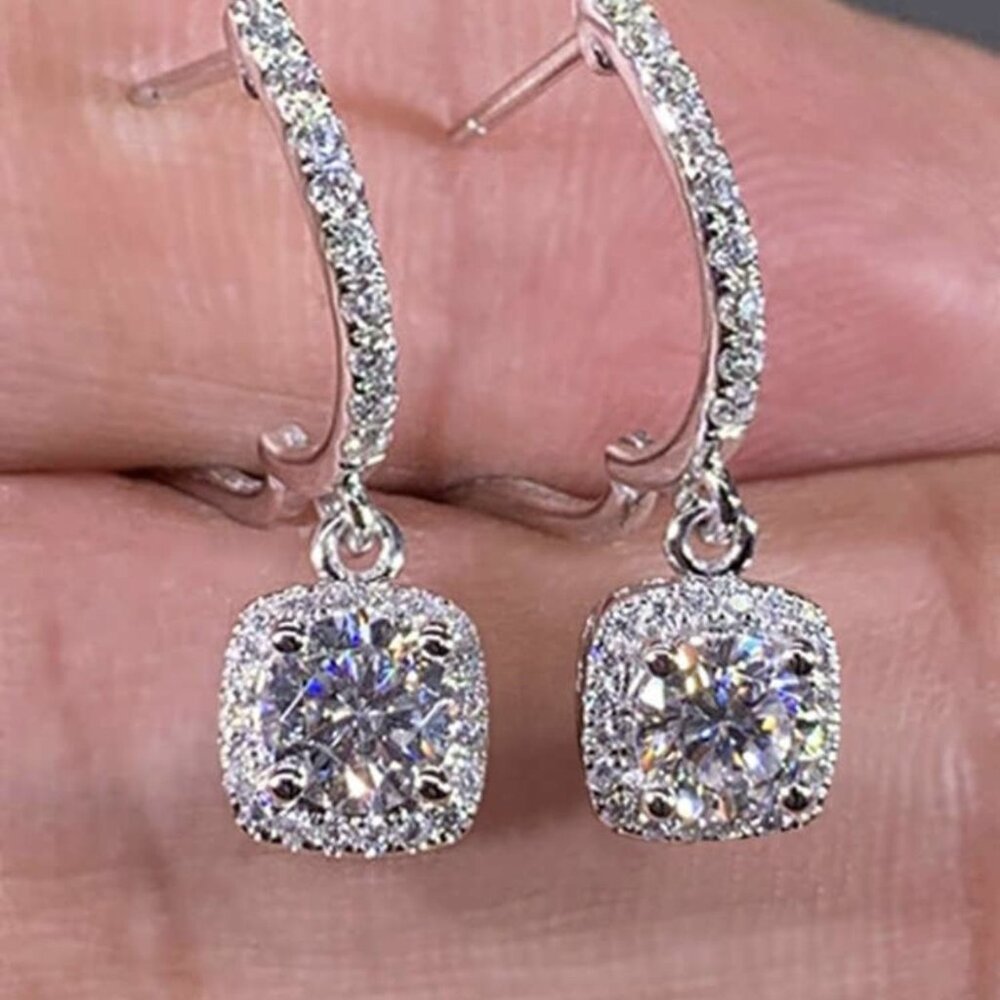 Romantic Cubic Zirconia Drop Earrings For Women Silv
